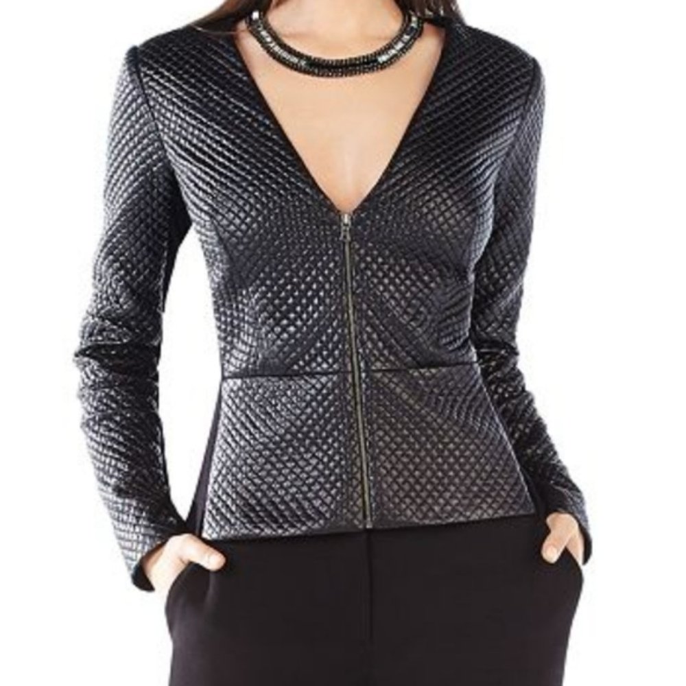 BCBGMaxAzria Black Pearson Quilted Faux Leather Jacket